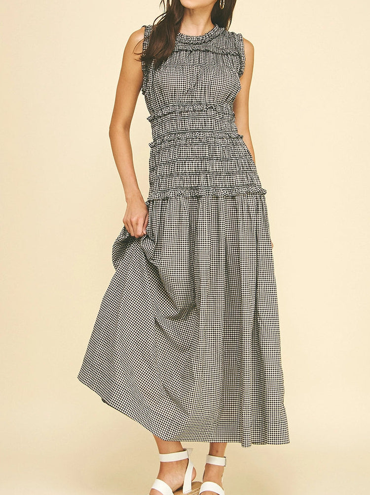 Gingham Round Neck Maxi Dress