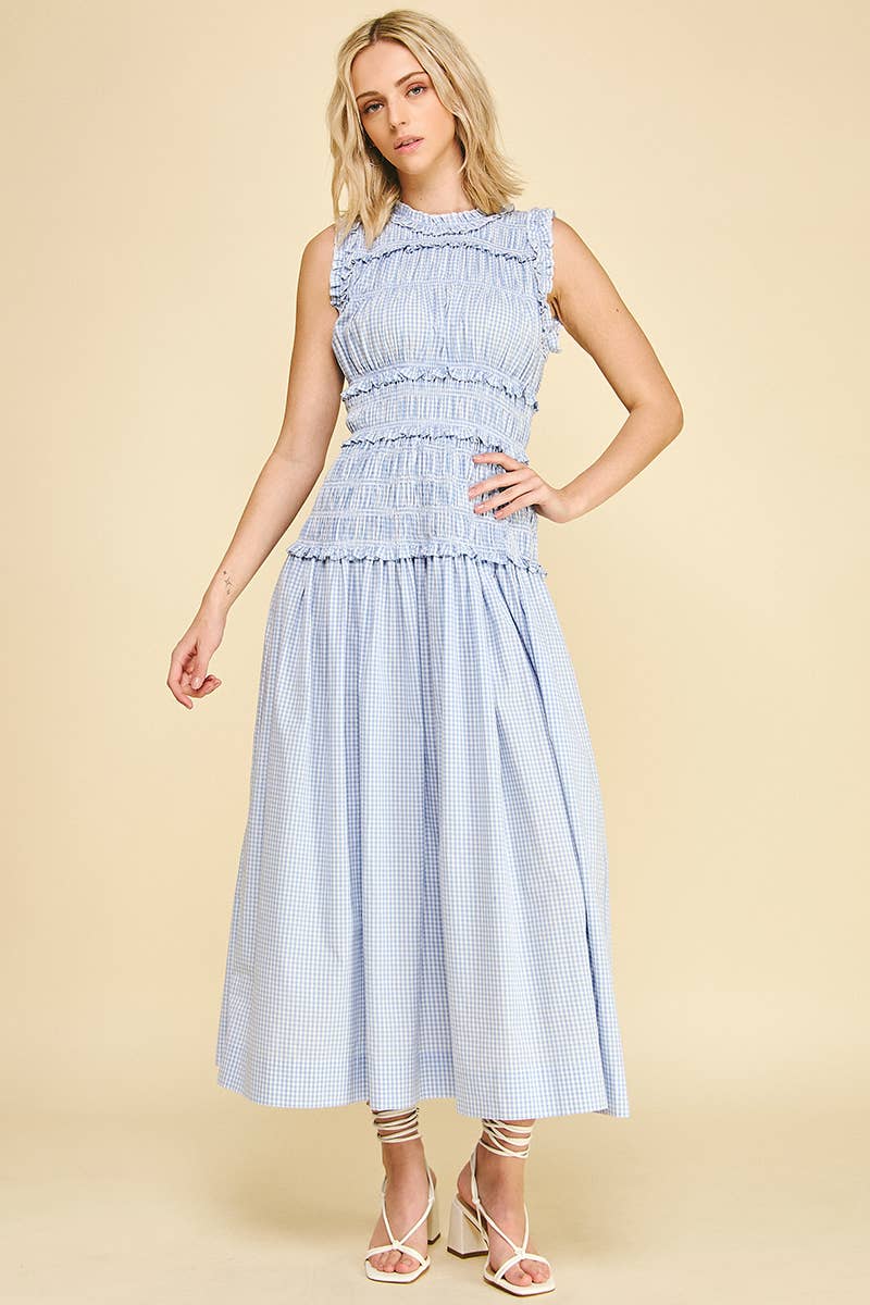 Gingham Round Neck Maxi Dress