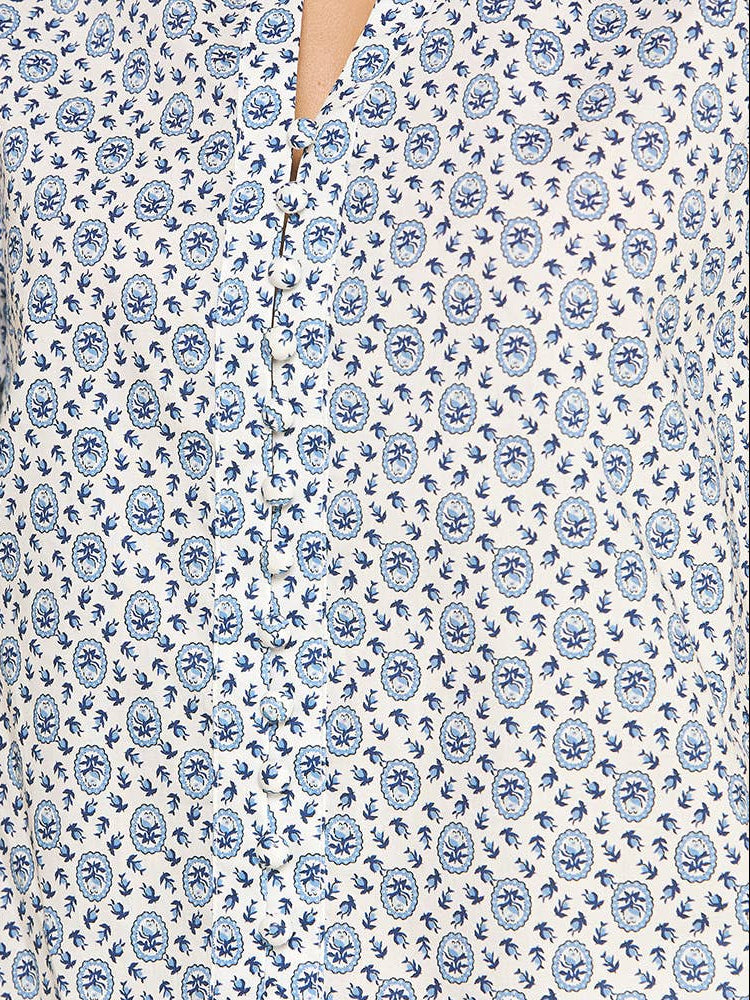 Floral Print Button Down Blouse Top