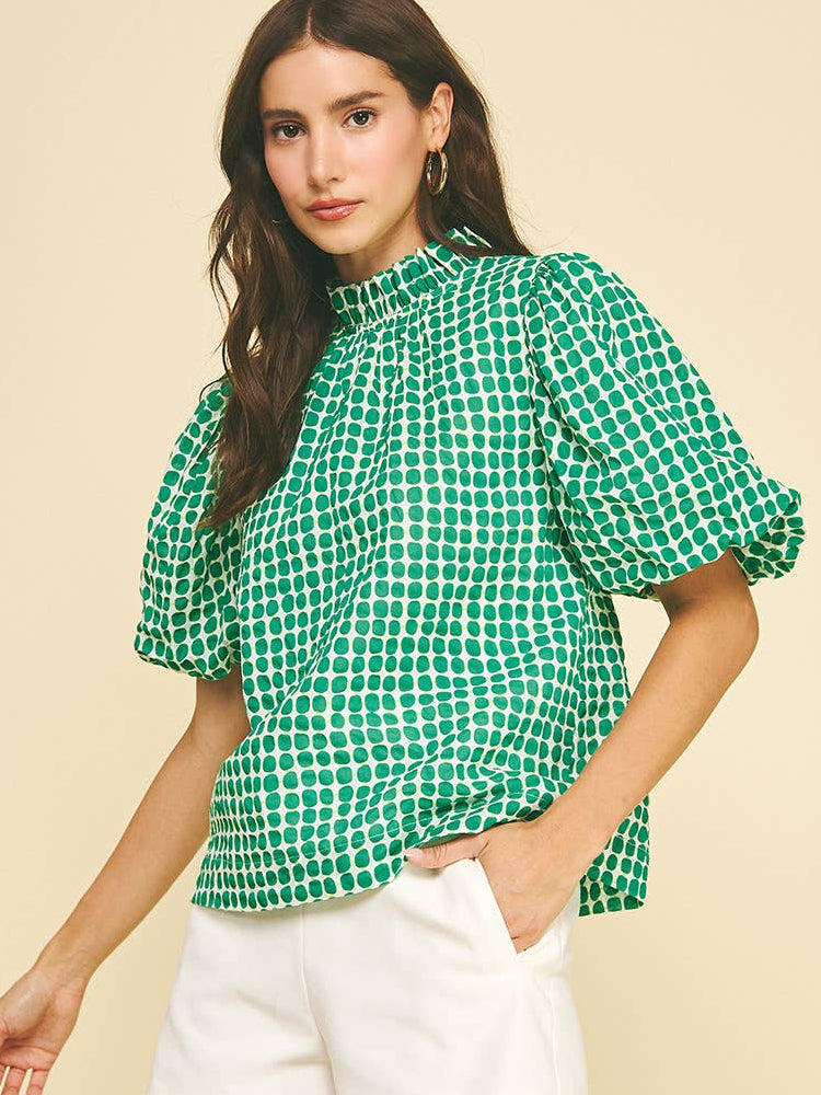 Polka Dot Button Blouse Top