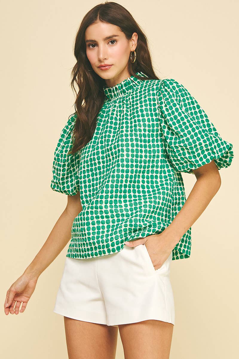 Polka Dot Button Blouse Top