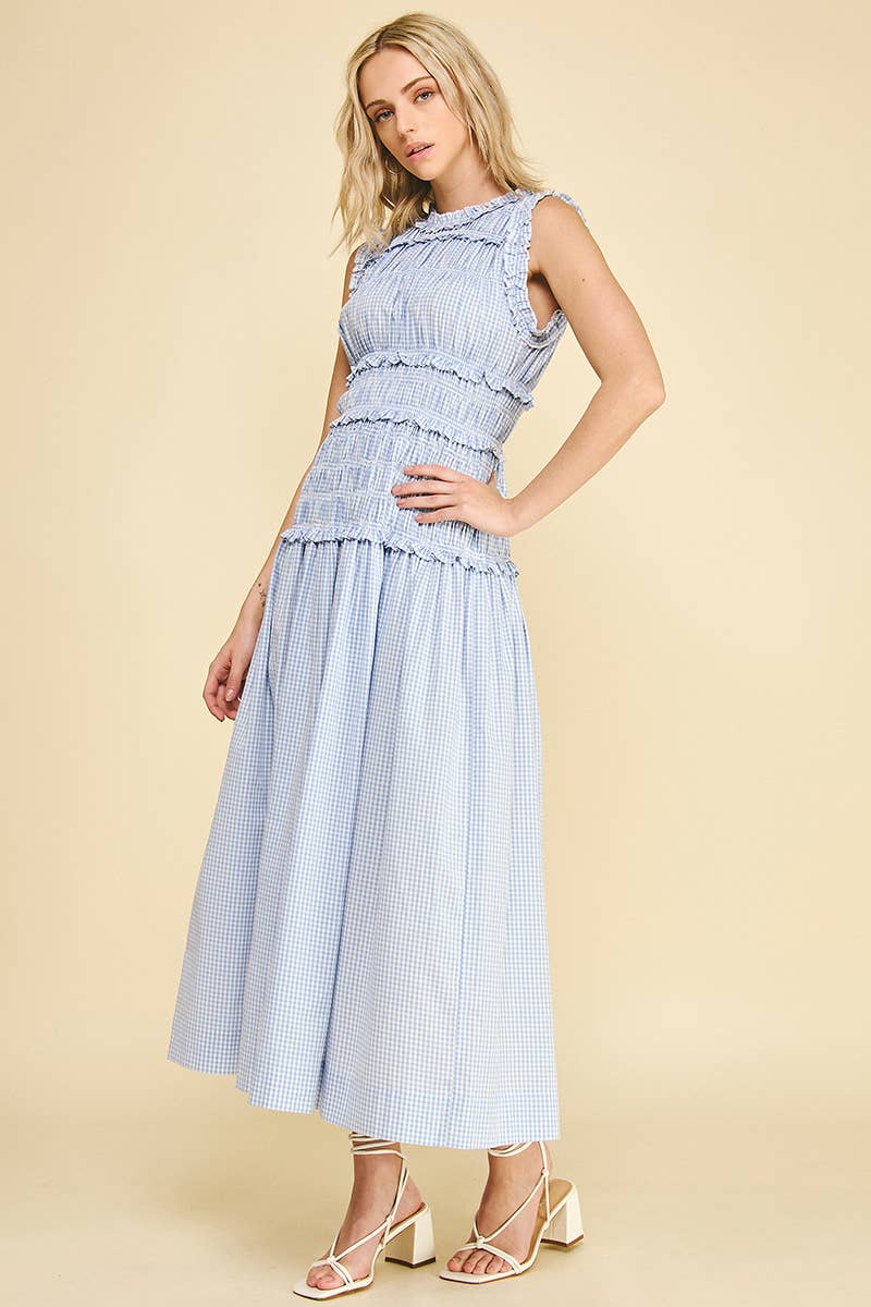 Gingham Round Neck Maxi Dress