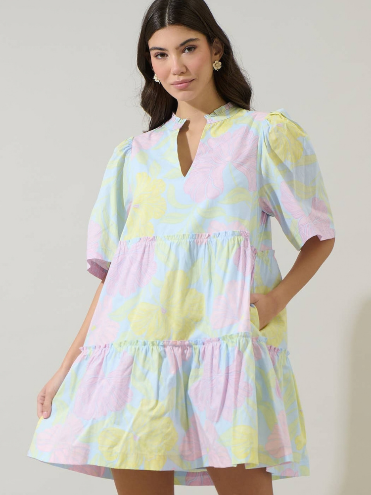 Brisa Floral Dixie Split Neck Shift Dress