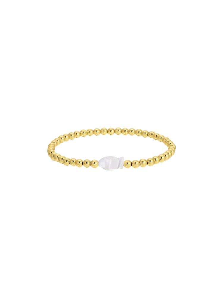 Fish Shell with Gold Bead Stretch Bracelet