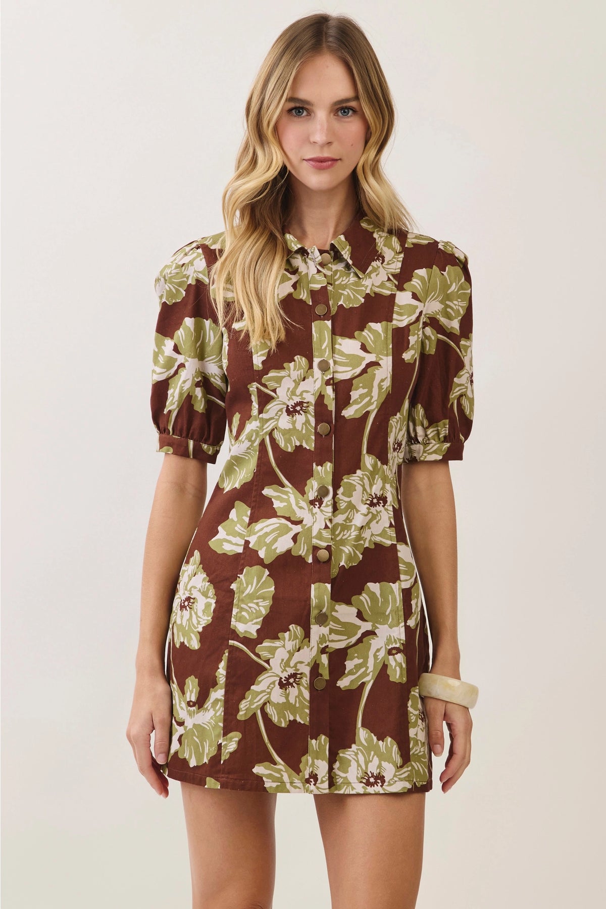 Floral Print Collared Button Down Mini Dress