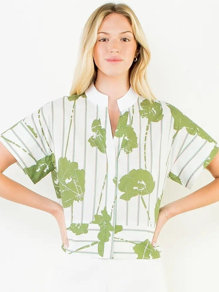 Floral Pattern Short Sleeve V-Neck Top
