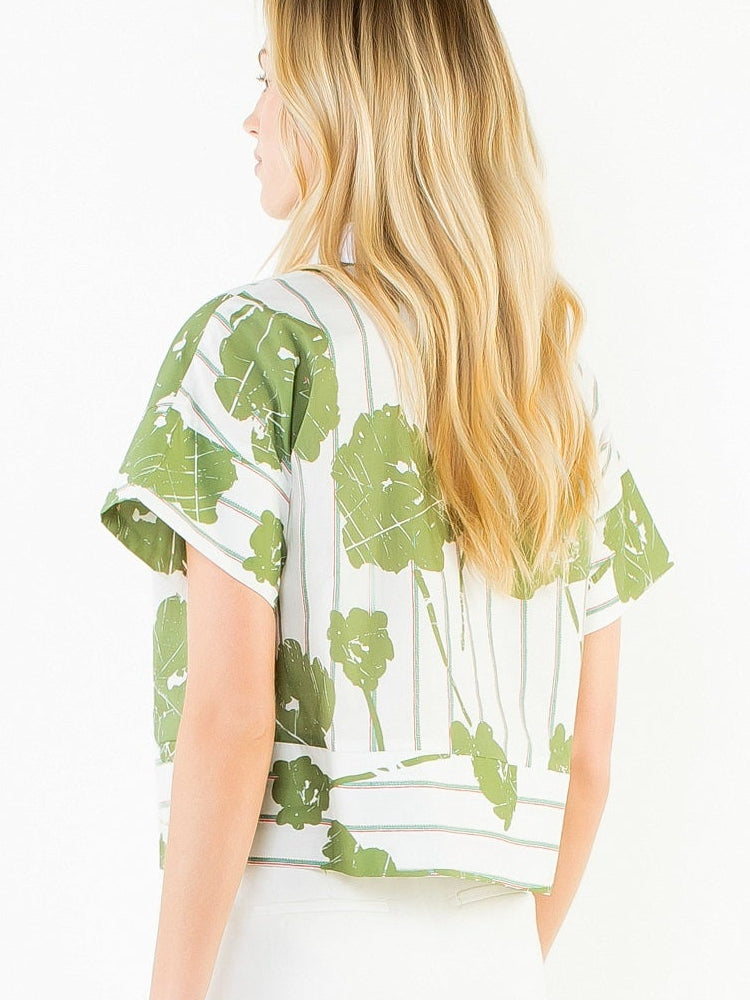 Floral Pattern Short Sleeve V-Neck Top