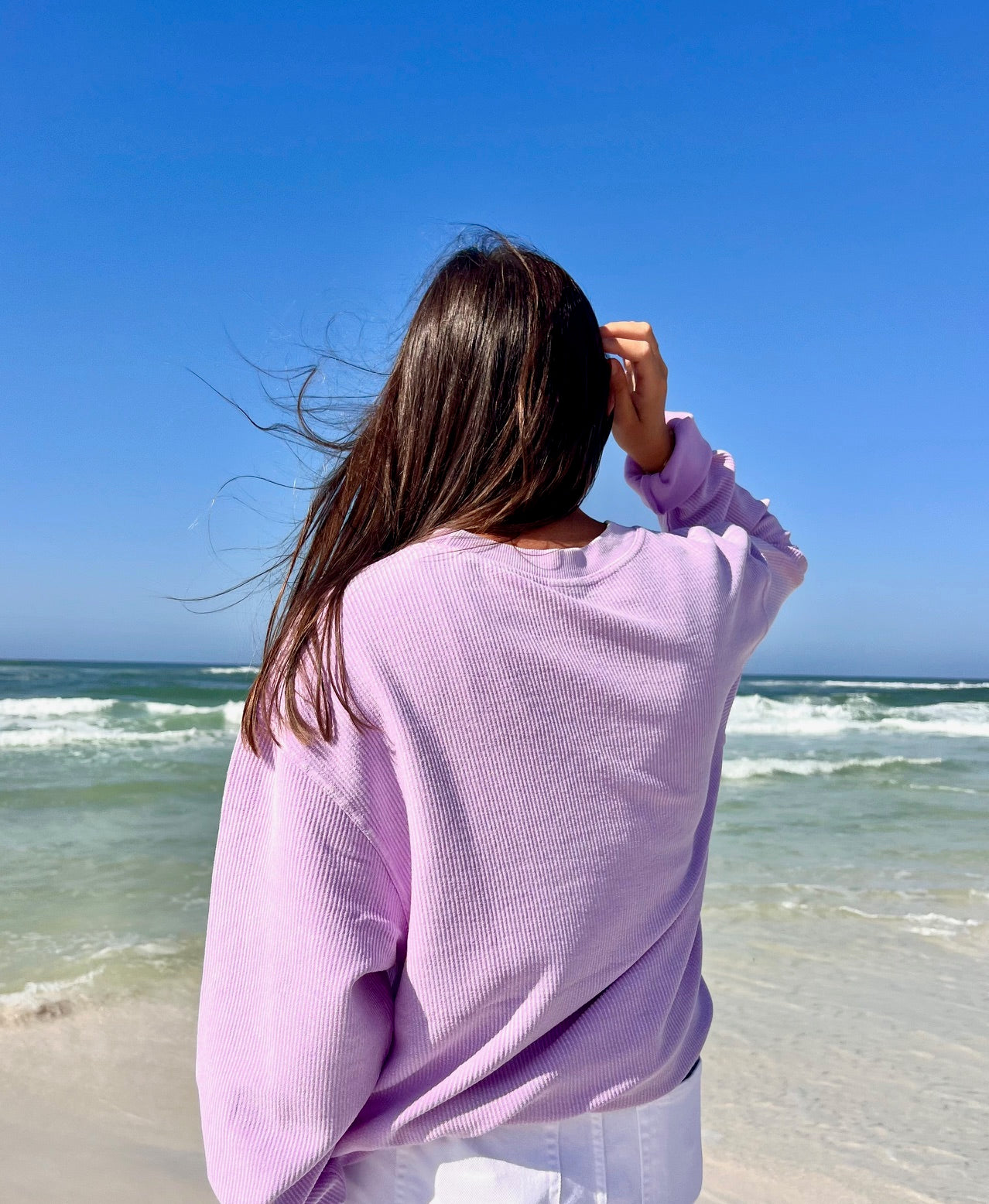 Unisex Classic Embroidered Logo Ribbed Sweatshirt - Lilac