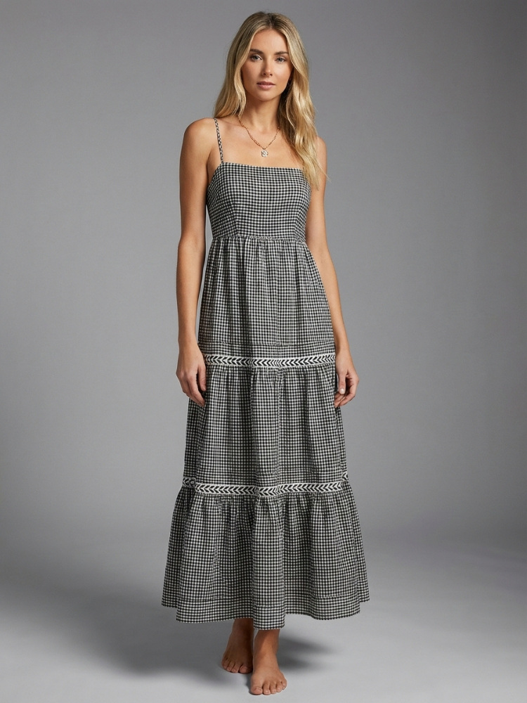 Gingham Check Maxi Dress