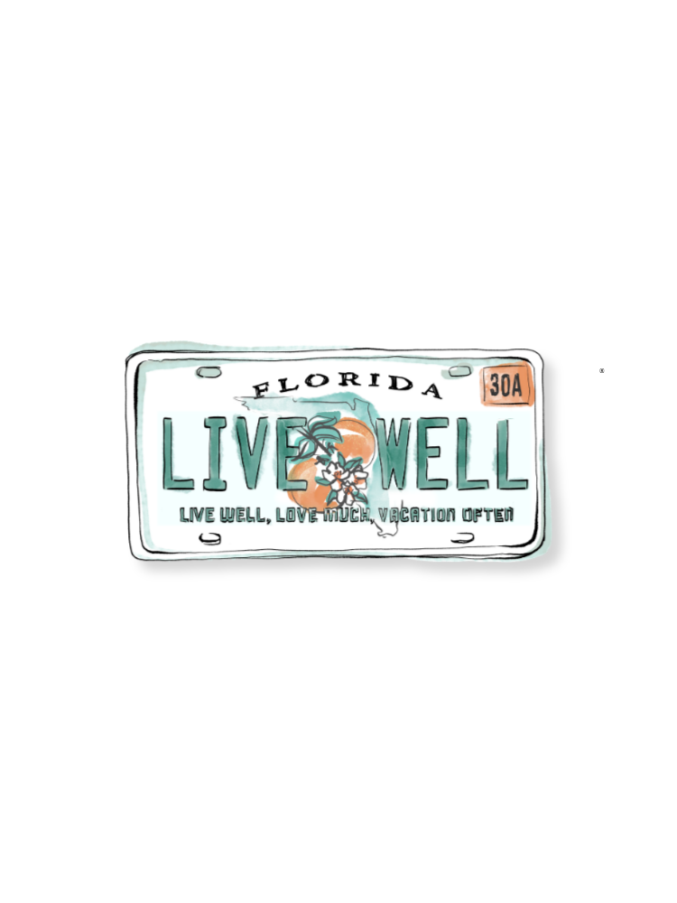 Live Well 30A Florida License Plate Sticker