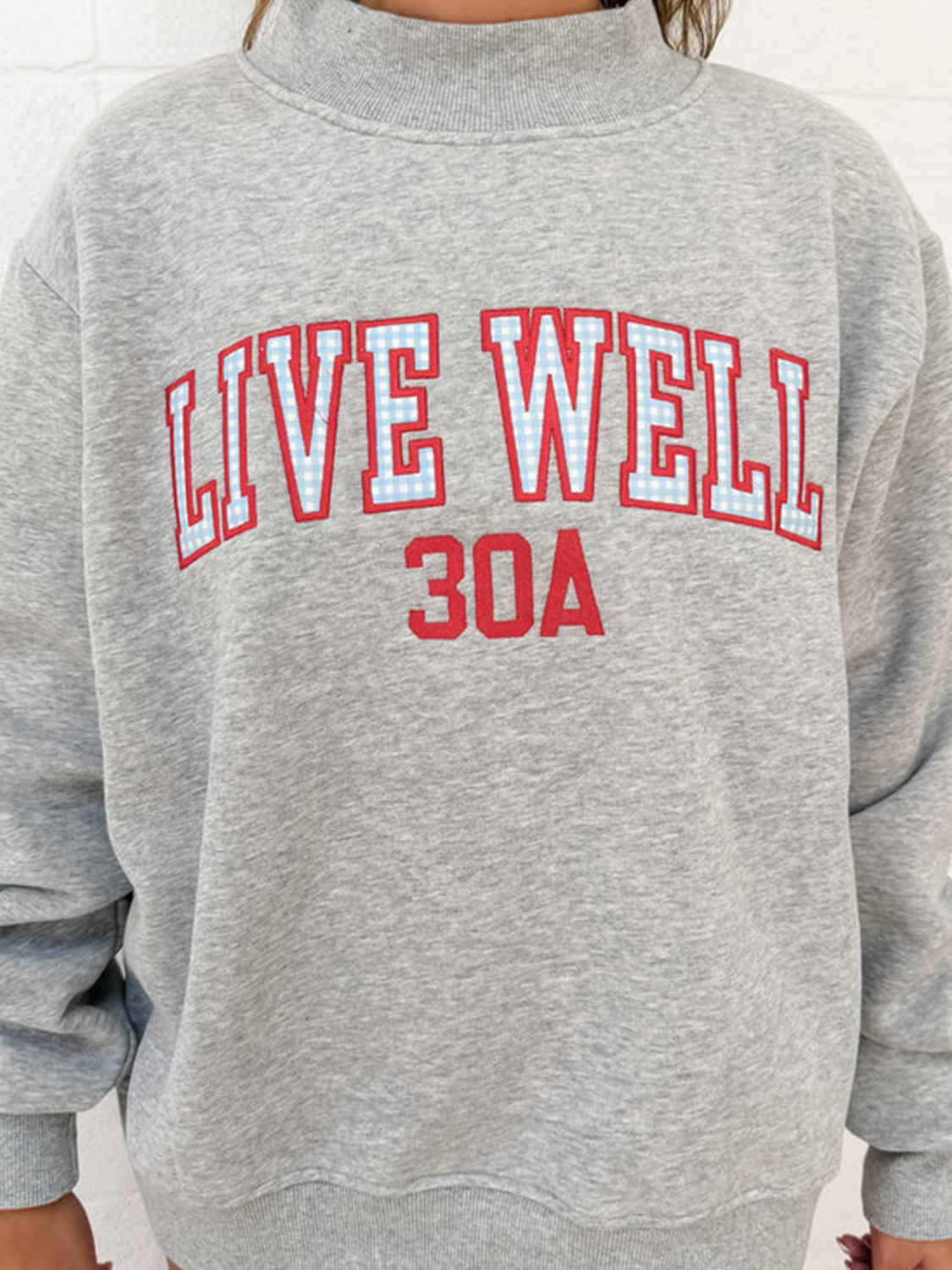 Live Well 30A Gingham Applique Mockneck Sweatshirt