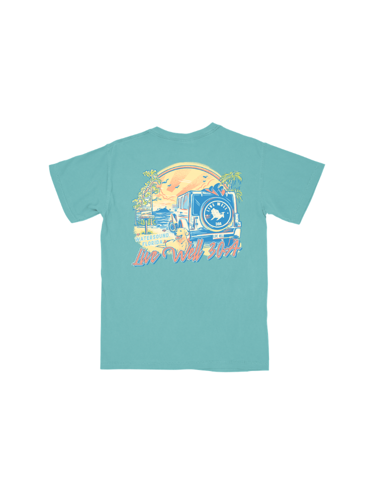 Live Well 30A Sunset Jeep Pocket T-Shirt