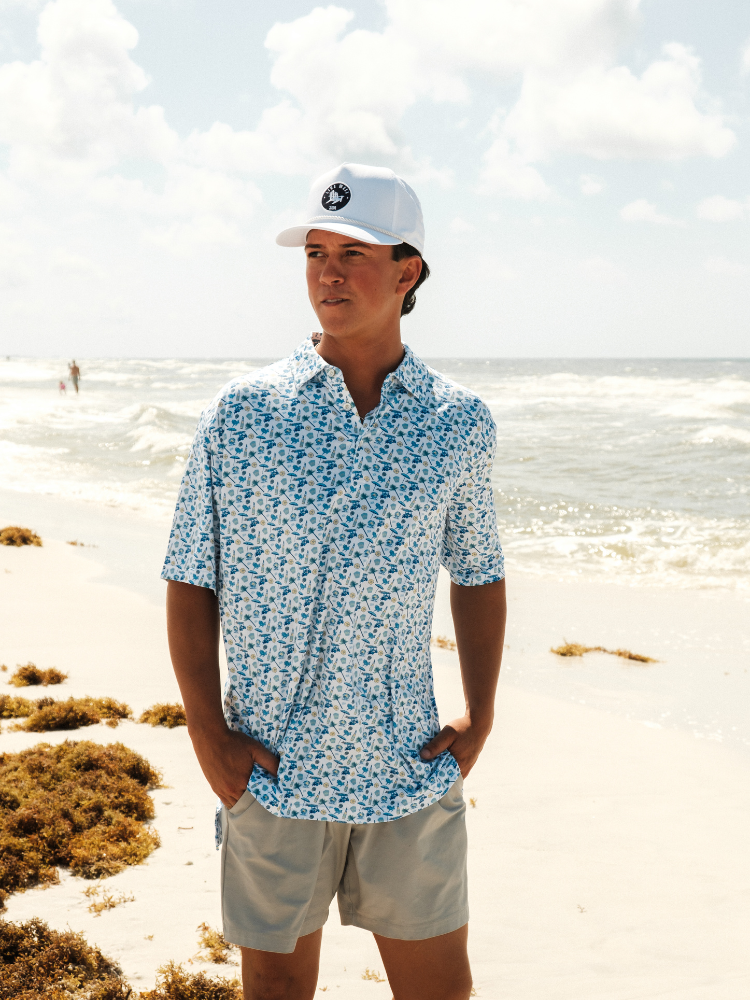 Live Well 30A Icons Print Performance Polo