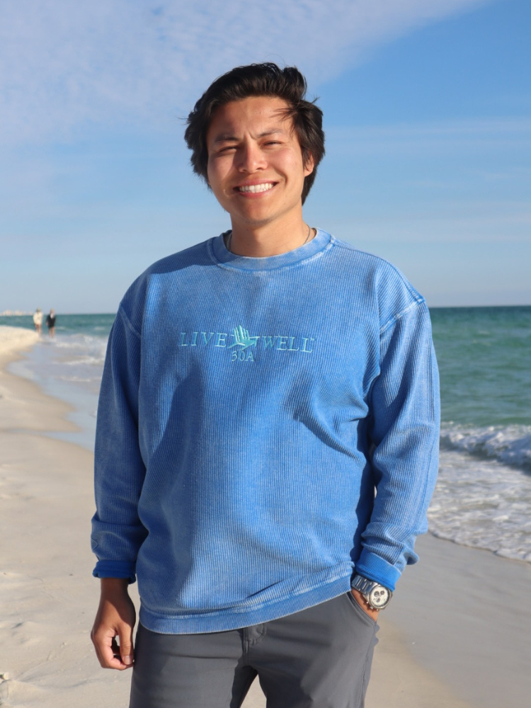 Live Well 30A Classic Logo Embroidered Corded Crew Sweatshirt
