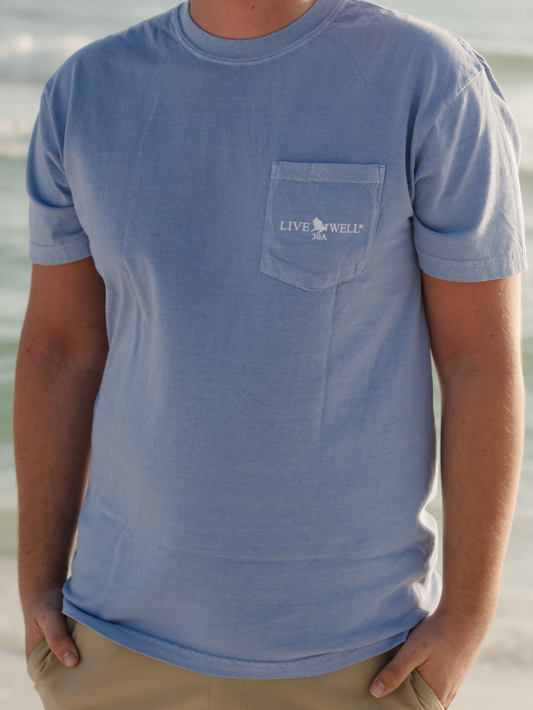 Live Well 30A Florida License Plate Pocket T-Shirt