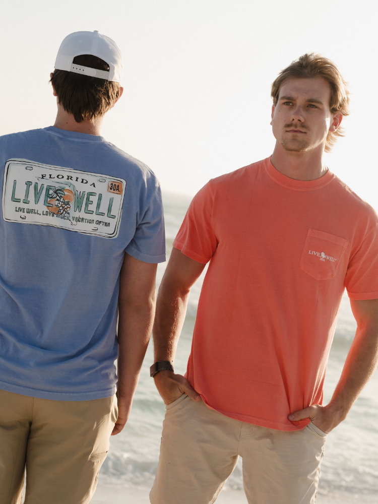 Live Well 30A Florida License Plate Pocket T-Shirt