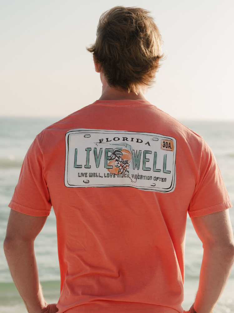 Live Well 30A Florida License Plate Pocket T-Shirt