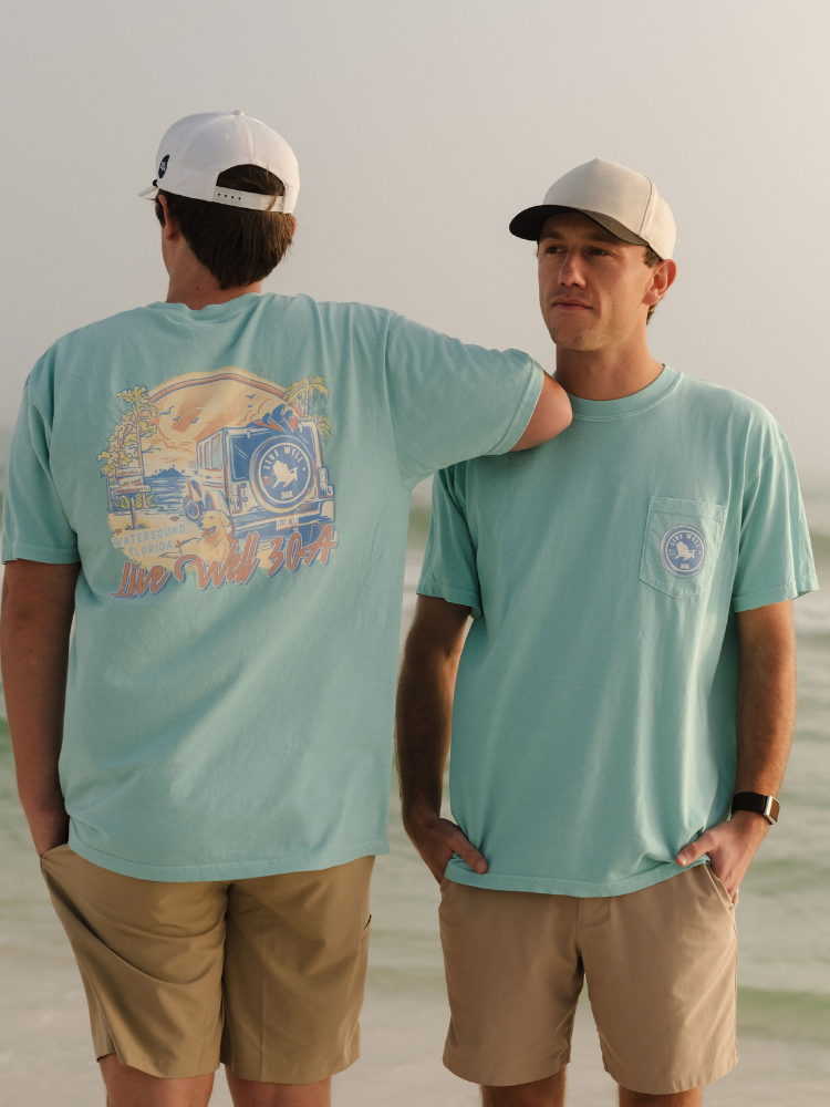 Live Well 30A Sunset Jeep Pocket T-Shirt