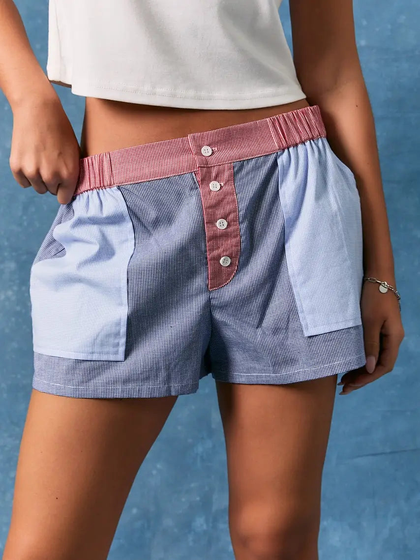Gingham Contrast Low Rise Shorts