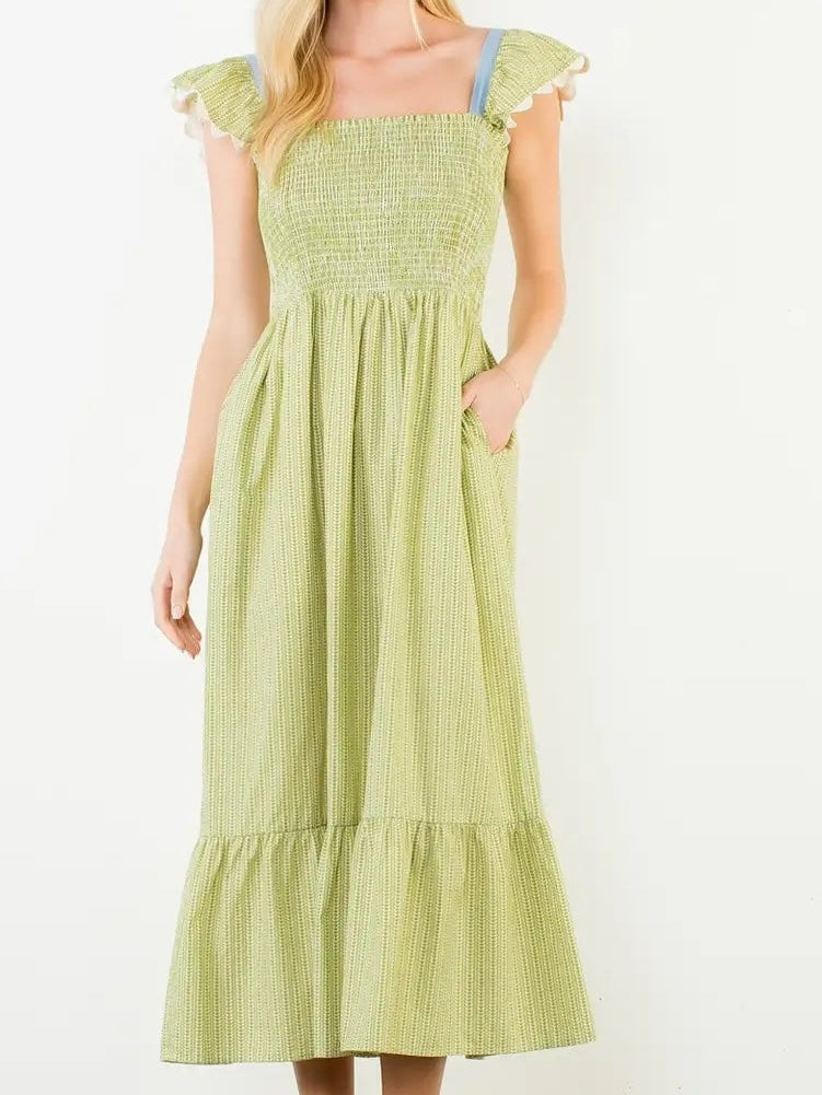Pattern Smocked Tiered Maxi Dress