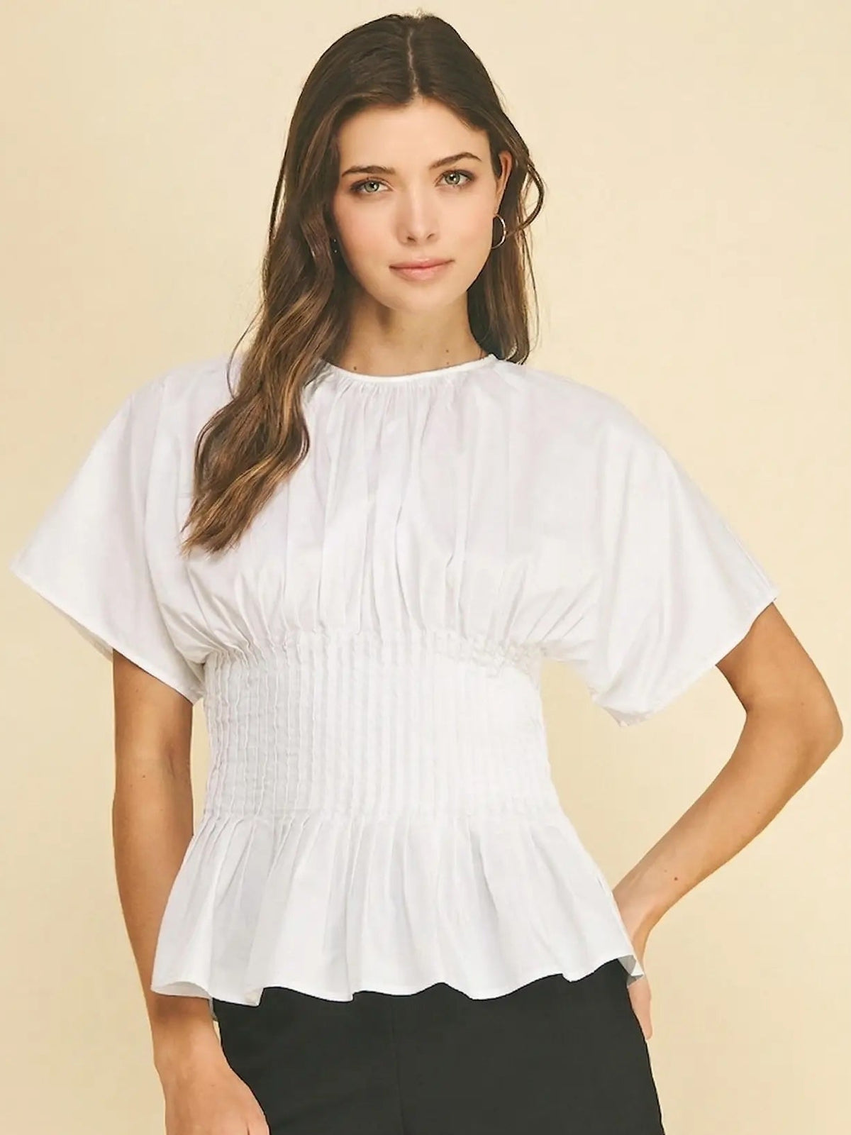 Pleated Waist Peplum Top
