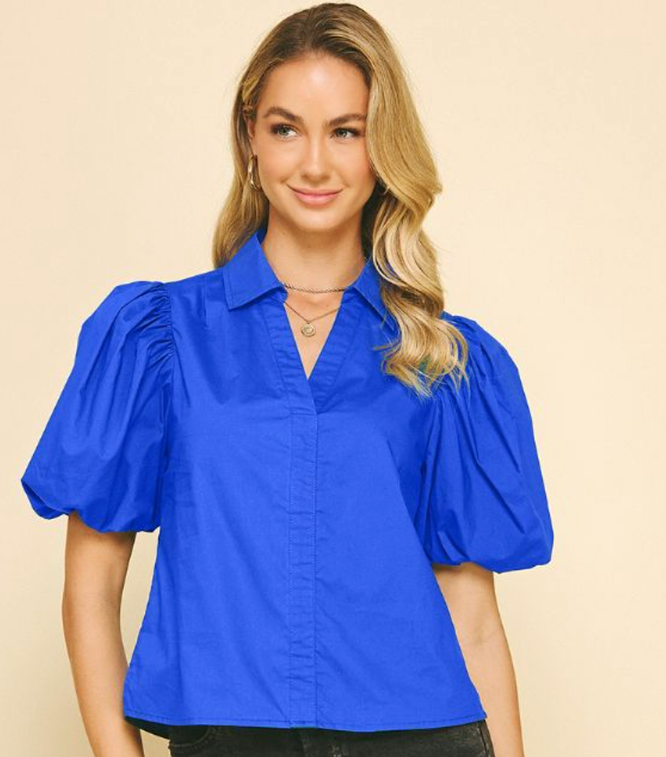 Deep Blue Puff Sleeve Top