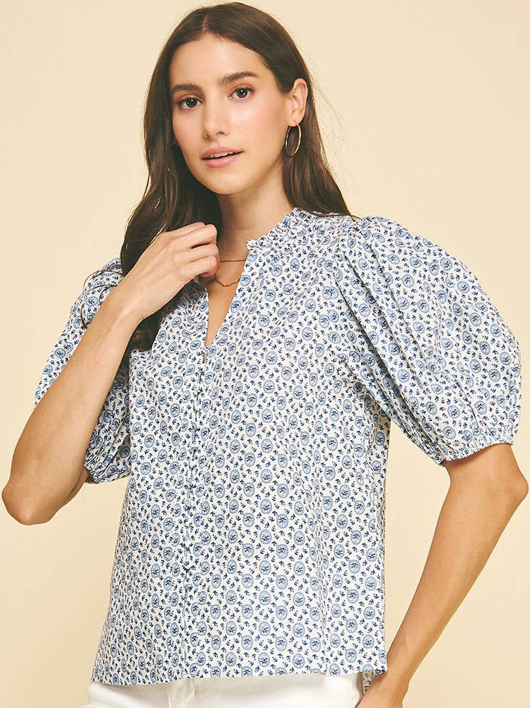 Floral Print Button Down Blouse Top