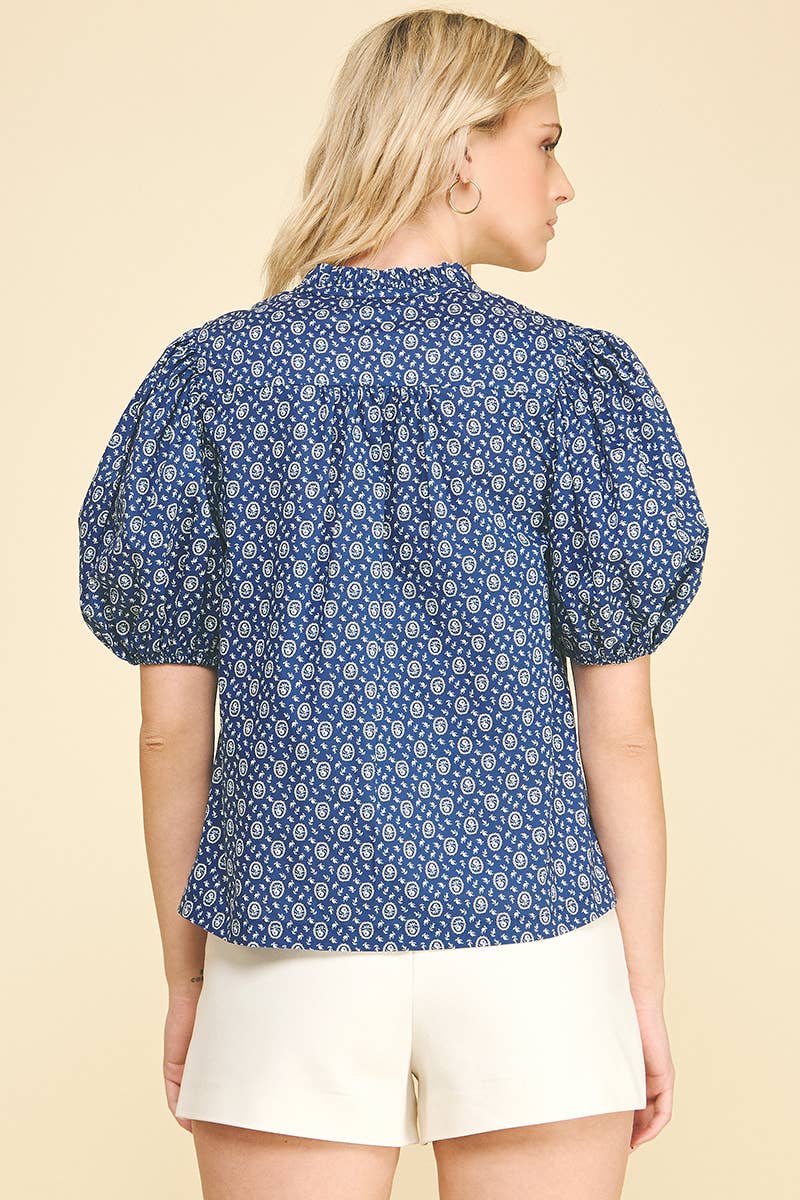 Floral Print Button Down Blouse Top