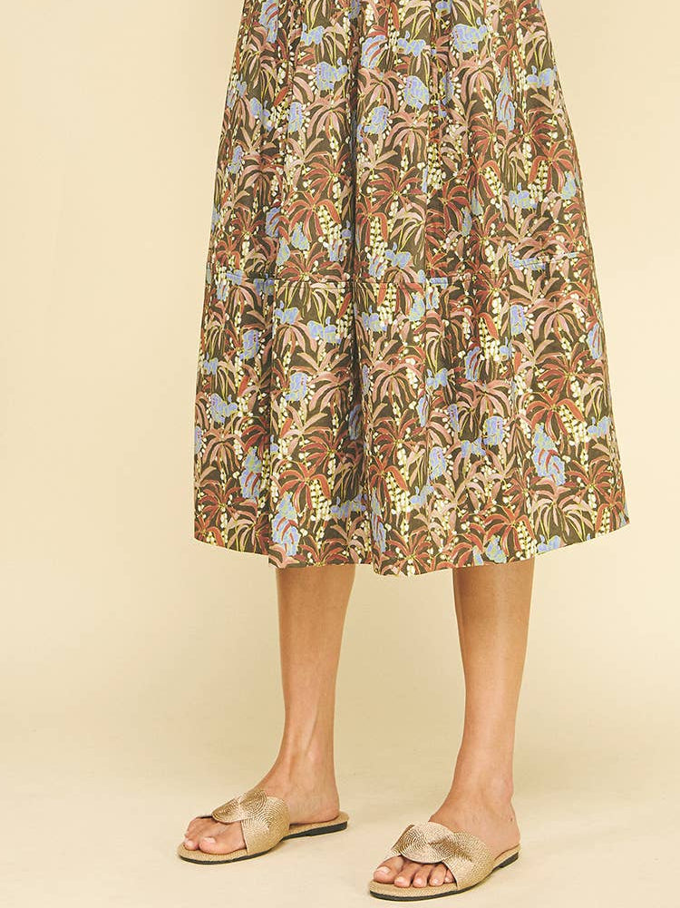 Jungle Print Pleated Midi Skirt