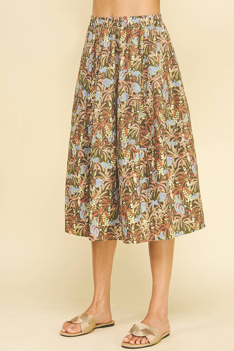 Jungle Print Pleated Midi Skirt