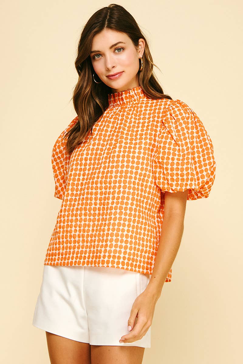 Polka Dot Button Blouse Top