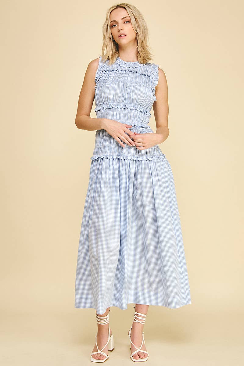 Gingham Round Neck Maxi Dress