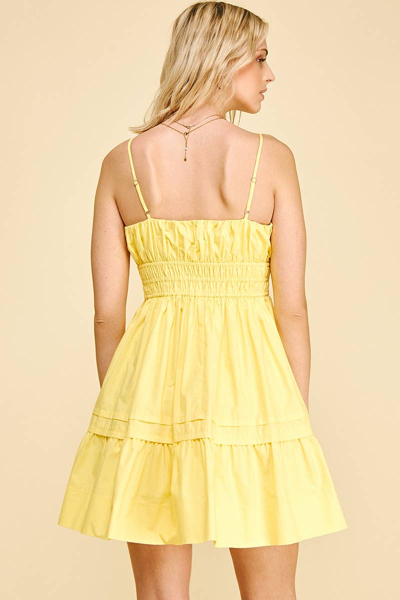 Ruched Tiered Front Tie Mini Dress
