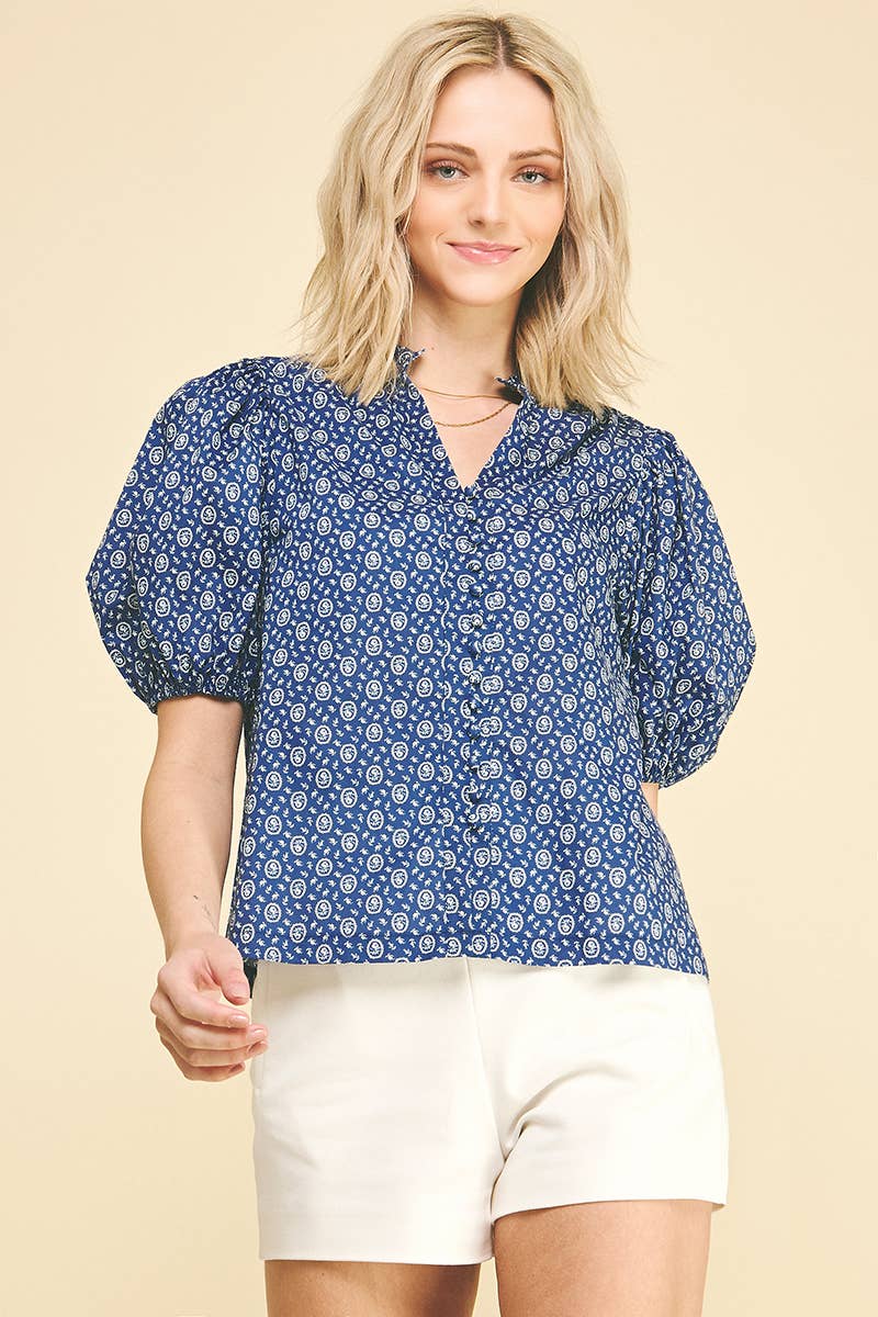 Floral Print Button Down Blouse Top