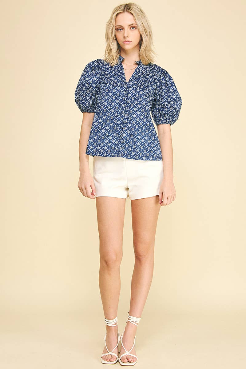 Floral Print Button Down Blouse Top