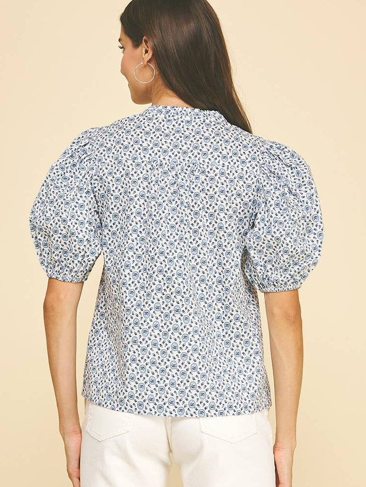 Floral Print Button Down Blouse Top