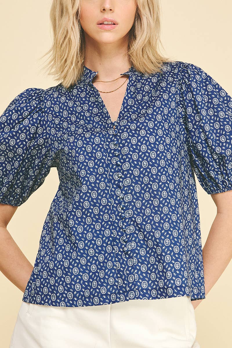 Floral Print Button Down Blouse Top