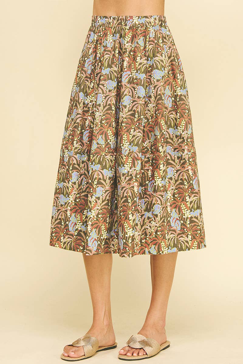 Jungle Print Pleated Midi Skirt