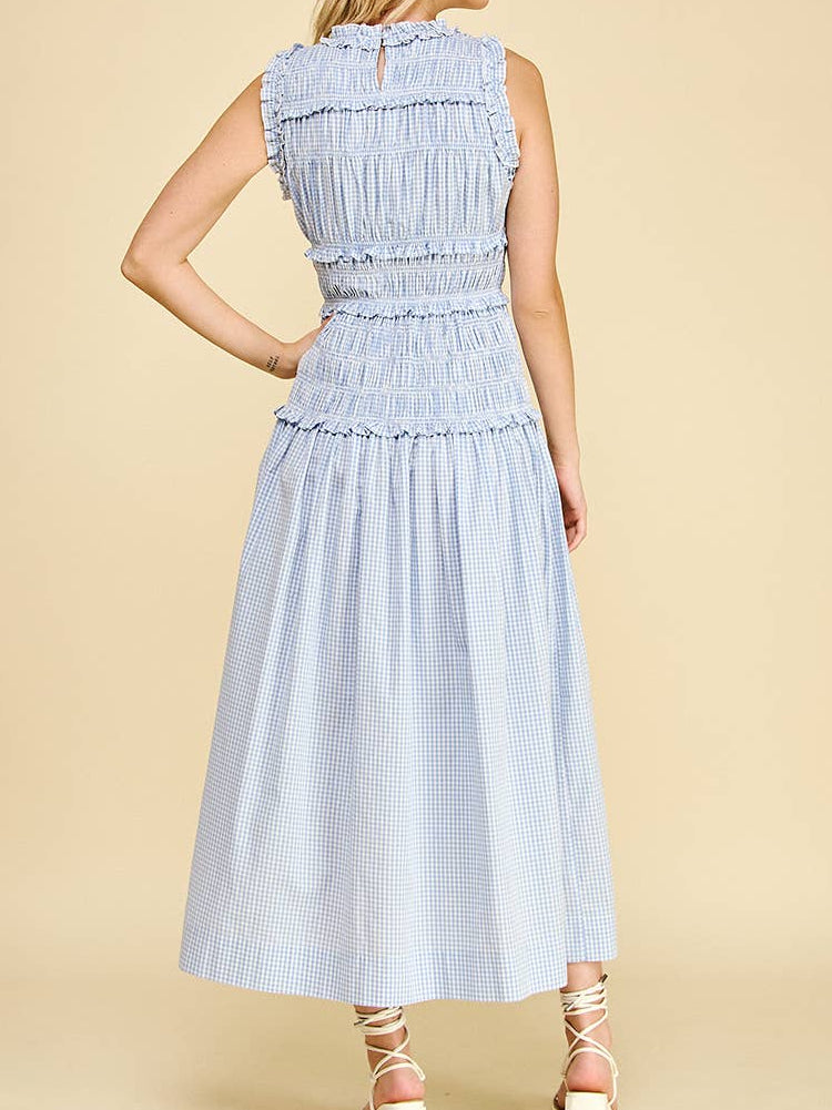 Gingham Round Neck Maxi Dress