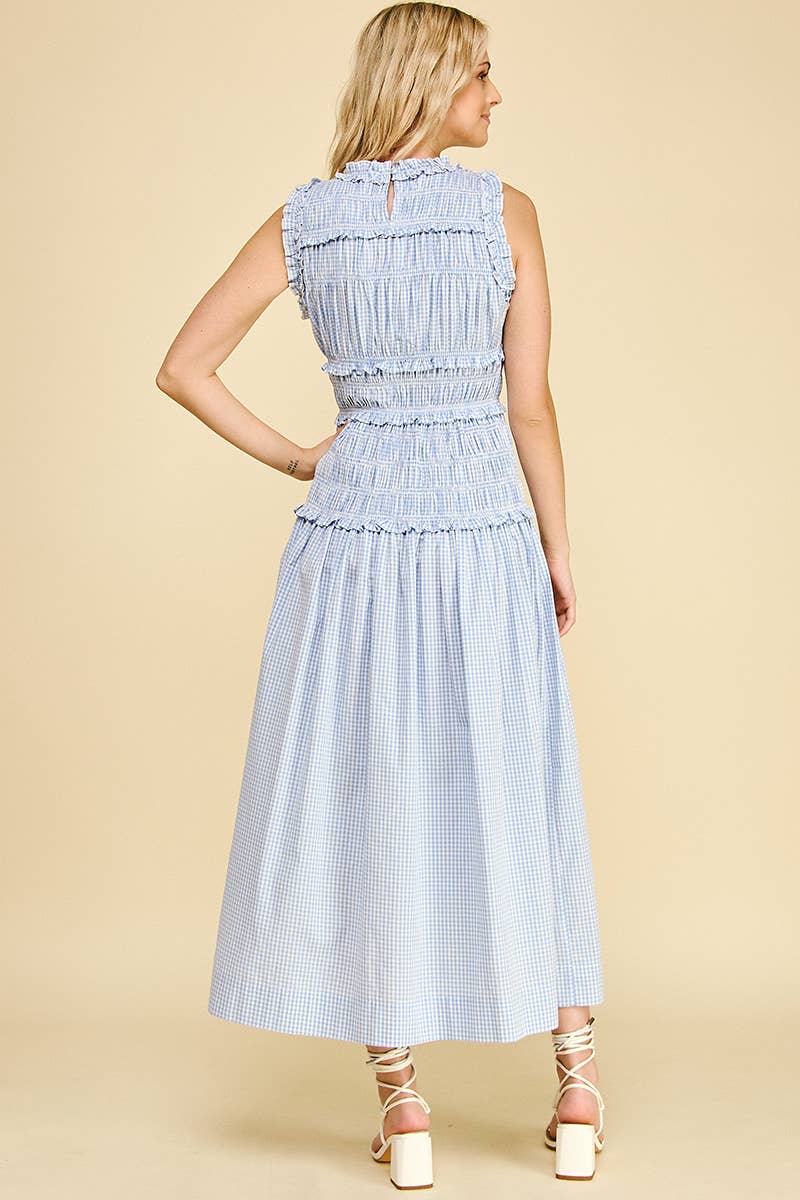 Gingham Round Neck Maxi Dress