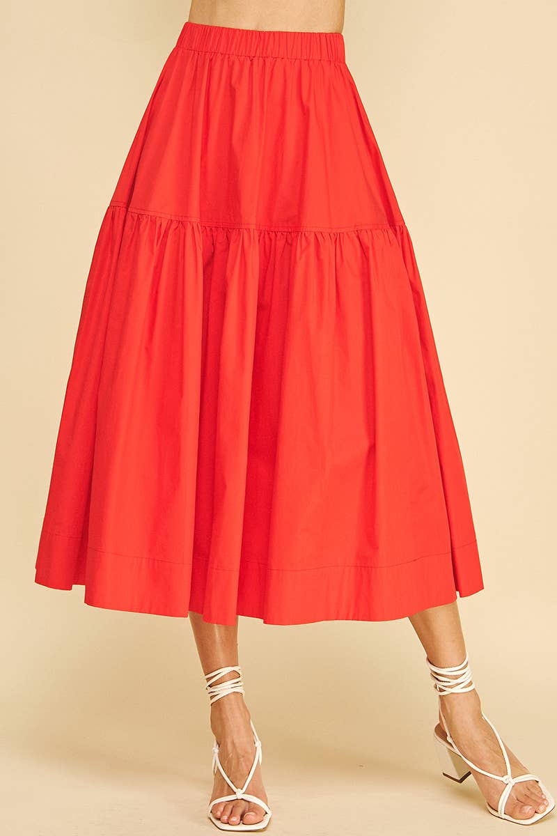 Poplin Tiered Midi Skirt