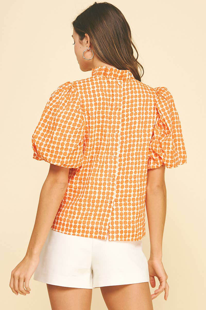 Polka Dot Button Blouse Top
