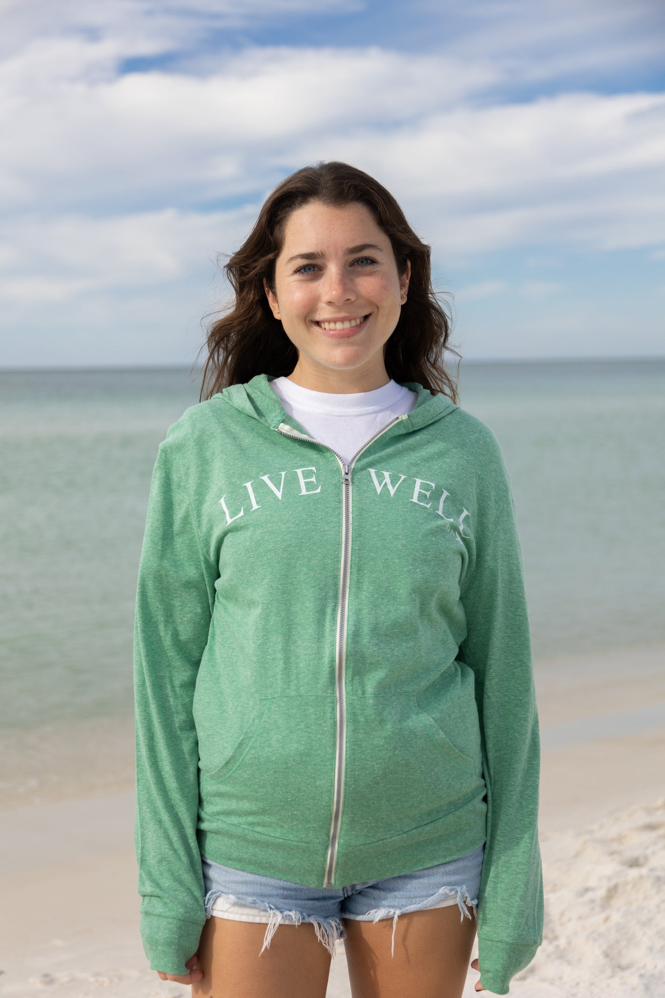 Unisex Lightweight Split Logo Full Zip Sweatshirt - Green