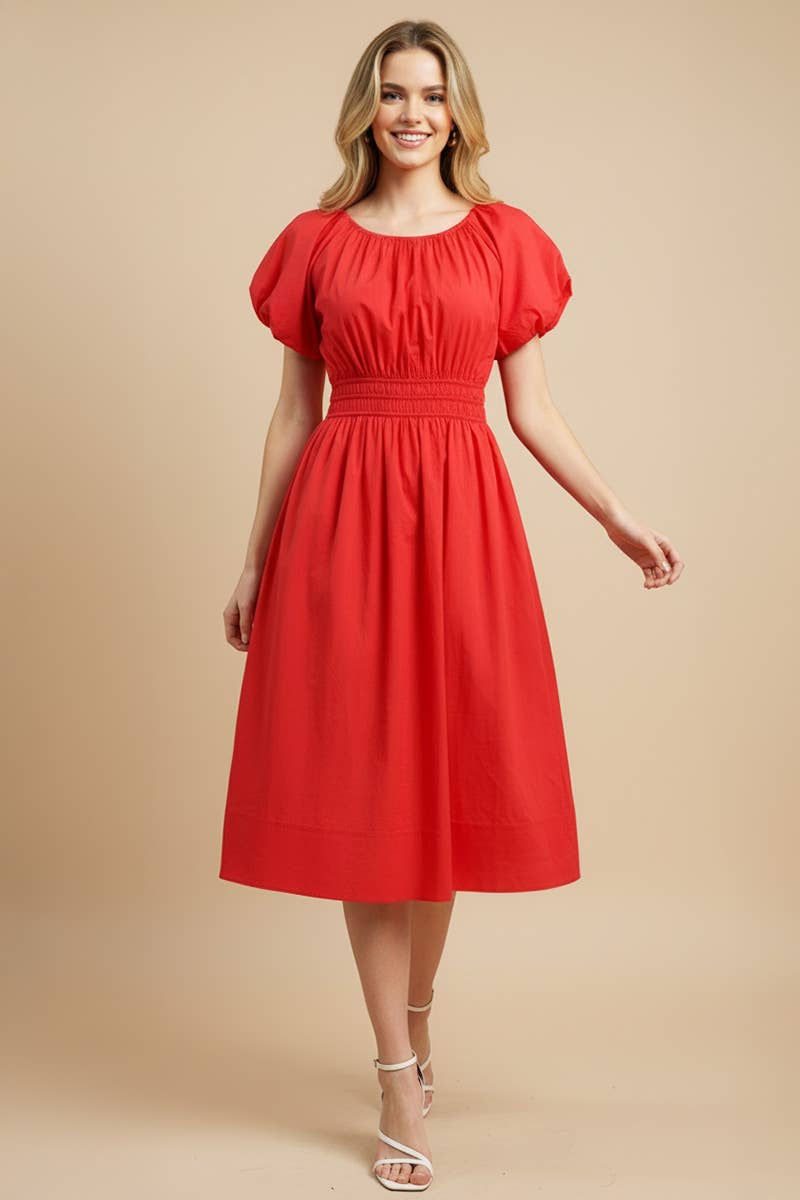 Poplin Puff Sleeve Midi Dress