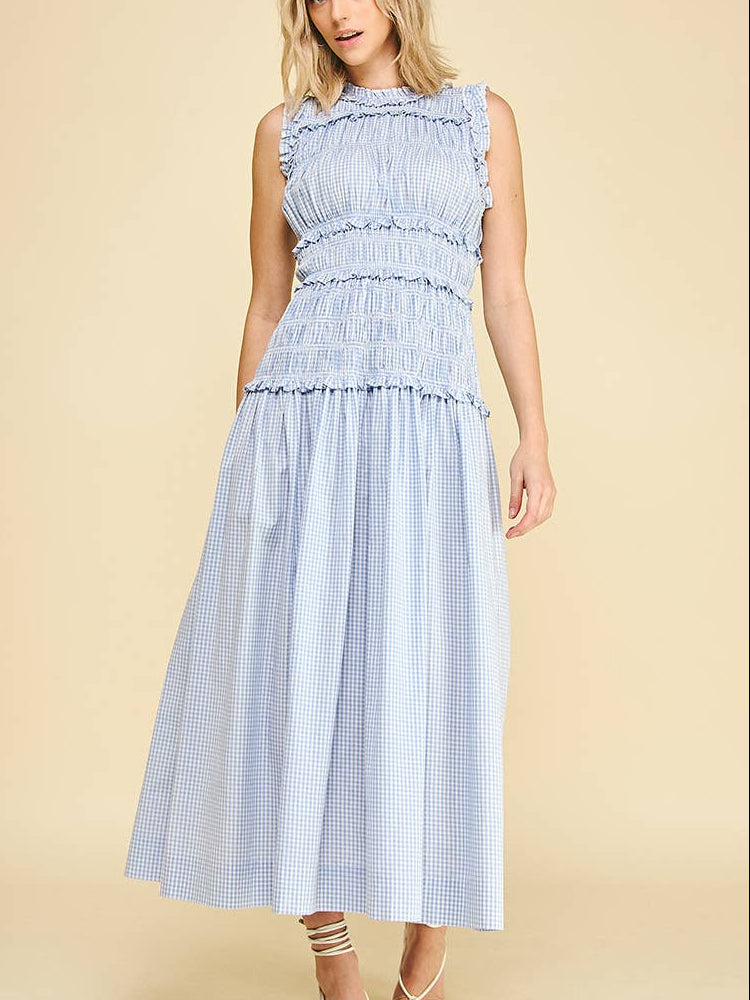 Gingham Round Neck Maxi Dress