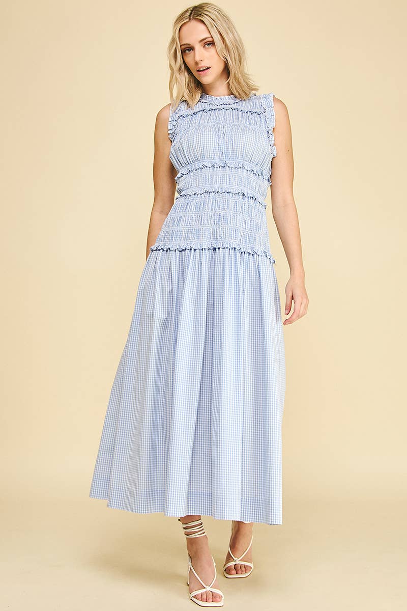 Gingham Round Neck Maxi Dress