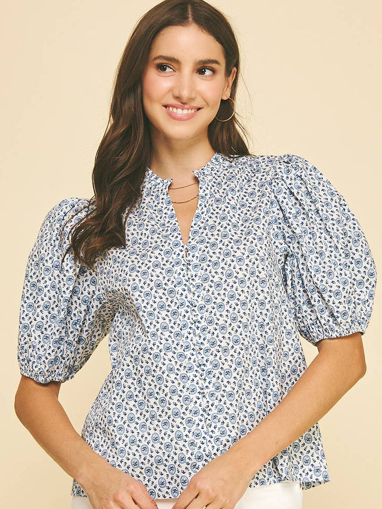 Floral Print Button Down Blouse Top