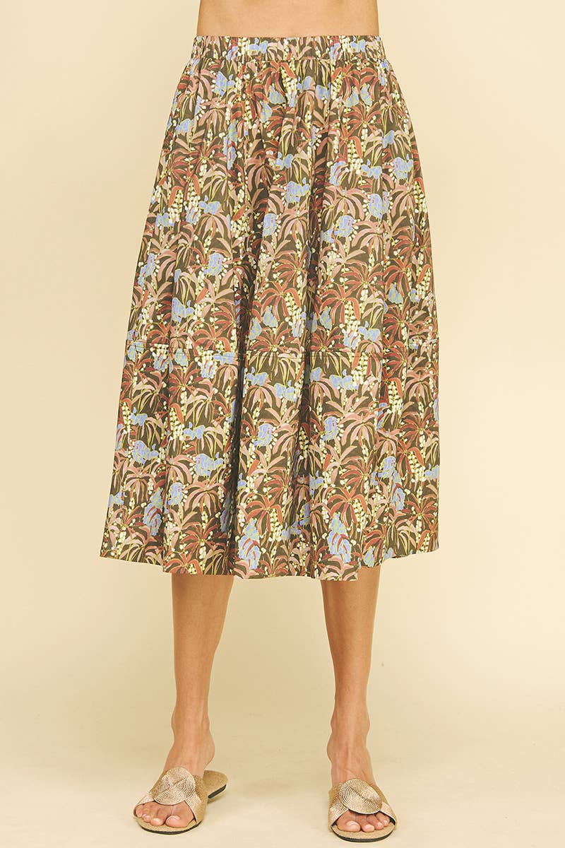 Jungle Print Pleated Midi Skirt