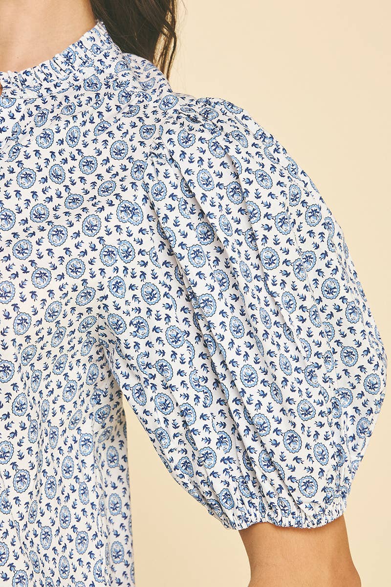 Floral Print Button Down Blouse Top