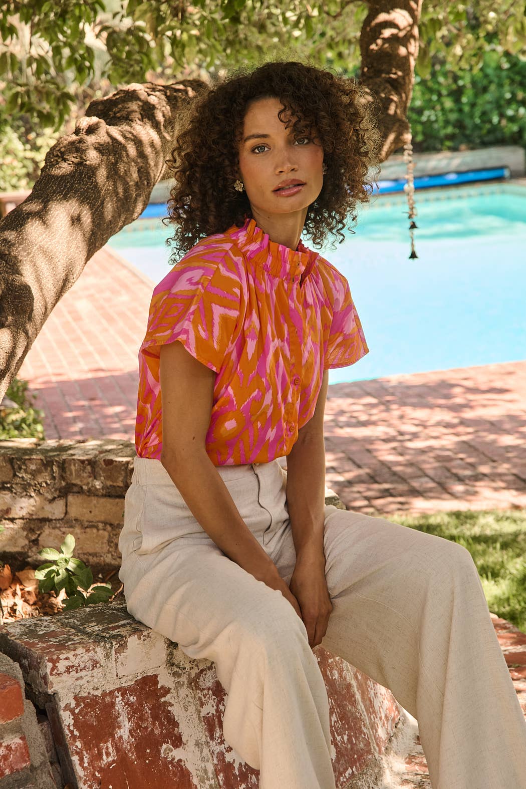Patma Ikat Mock Neck Top